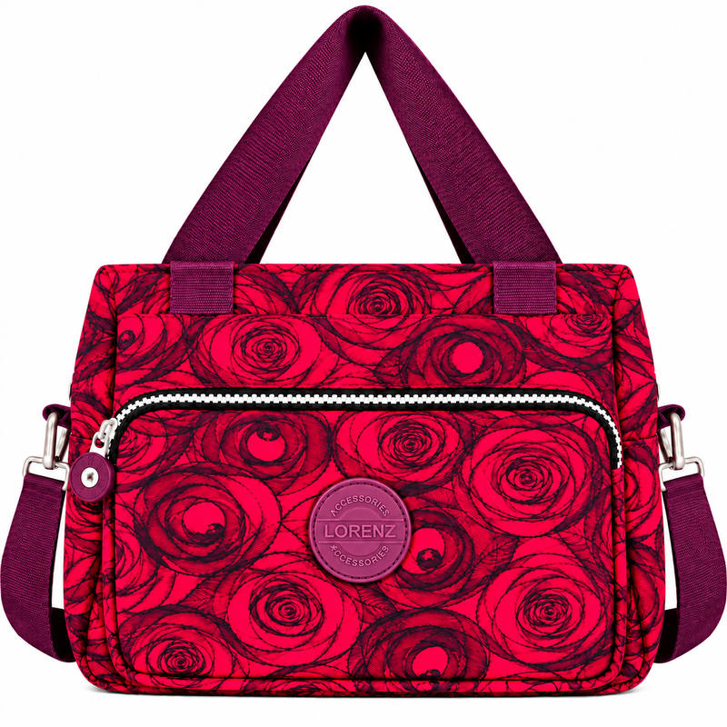 2503 Red Pattrnd Crnkld Nylon H'Bag With Shoulder Strap (New) (image for) 2503 Red Pattrnd Crnkld Nylon H'Bag With Shoulder Strap (New)